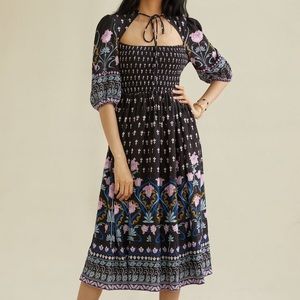 NWT Anthropologie Dasha Smocked Midi Dress black Medium